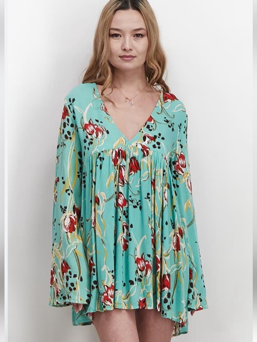 Free People Sage Bella Boho Floral V-Neck Swing Tunic Size XS